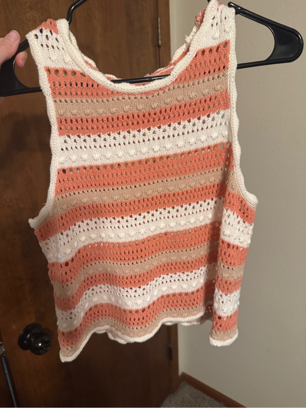 Dry Goods Striped Crochet Tank Top in Coral, Cream & Tan